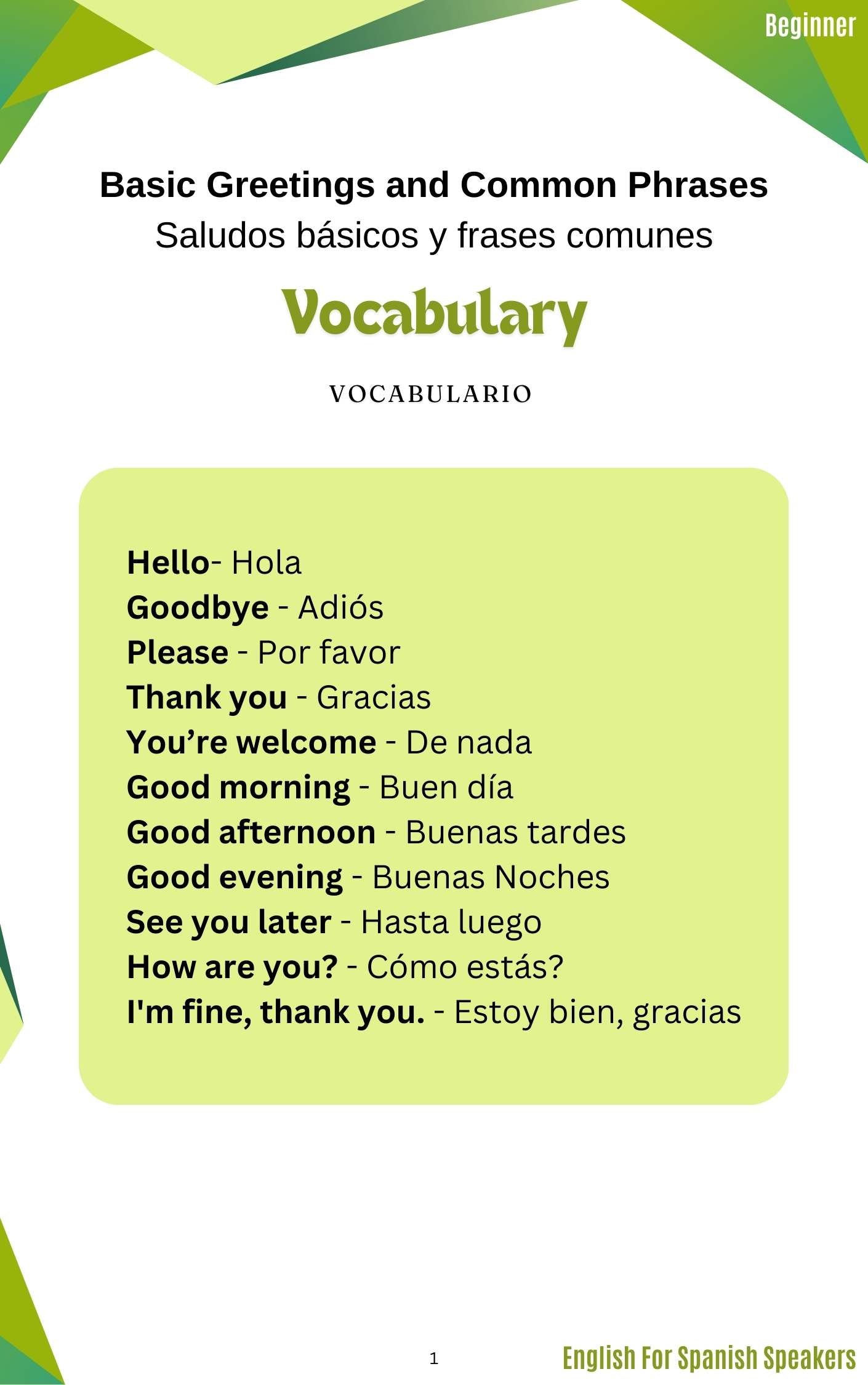 English for Spanish Speakers