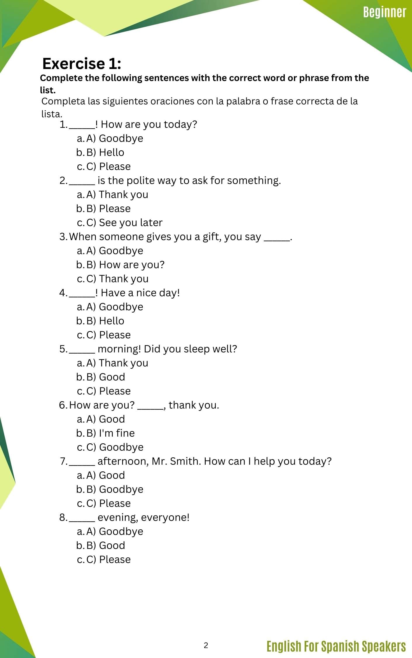 English for Spanish Speakers - Beginner 1